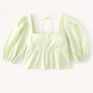 Abercrombie & Fitch Puff sleeve poplin square neck top